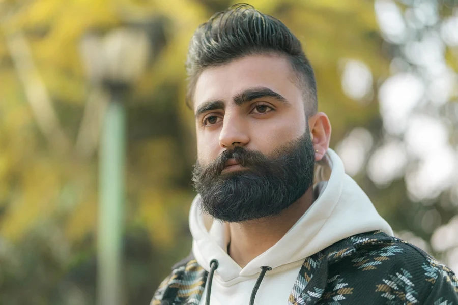 A young man with a quiff in a park