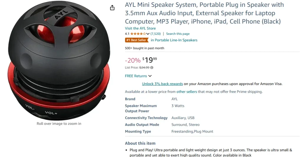 AYL Mini Speaker System (Portable Plug-in Speaker)