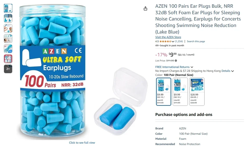 AZEN Foam Ear Plugs