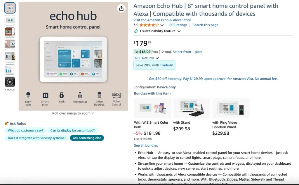 Amazon Echo Hub (panel de control de hogar inteligente de 8”)
