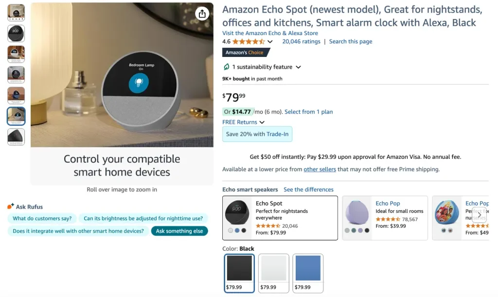 Amazon Echo Spot (modelo más reciente, 2024)