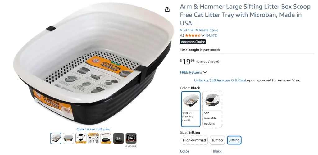 Arm & Hammer Large Sifting Litter Box Scoop Free Cat Litter Tray