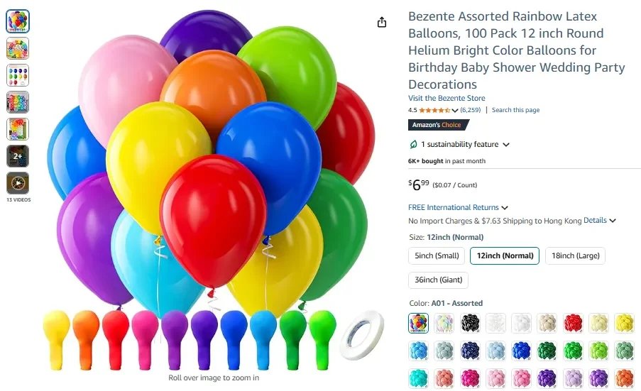 Ballons arc-en-ciel assortis