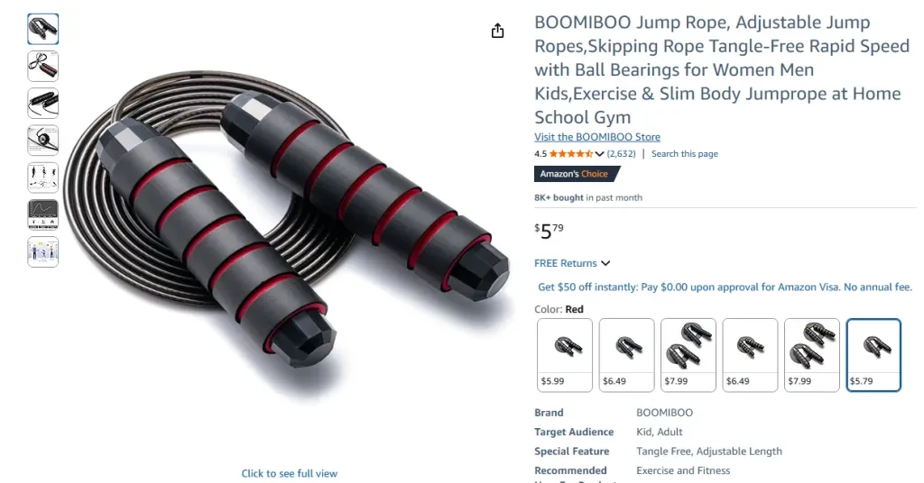 BOOMIBOO Jump Rope, Adjustable Tangle-Free Skipping Rope