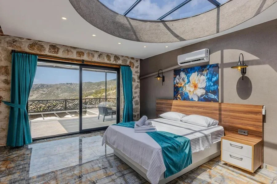Bedroom with a skylight window