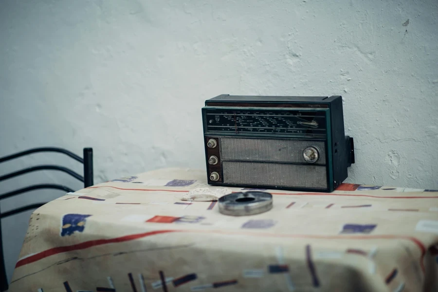Black Vintage Radio on Table