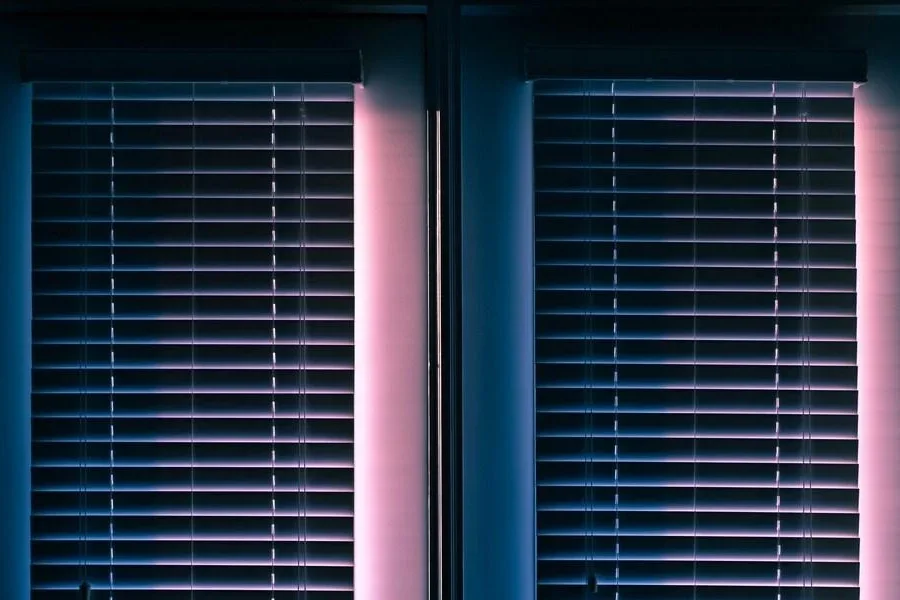 Blinds with soft blue and pink lighting