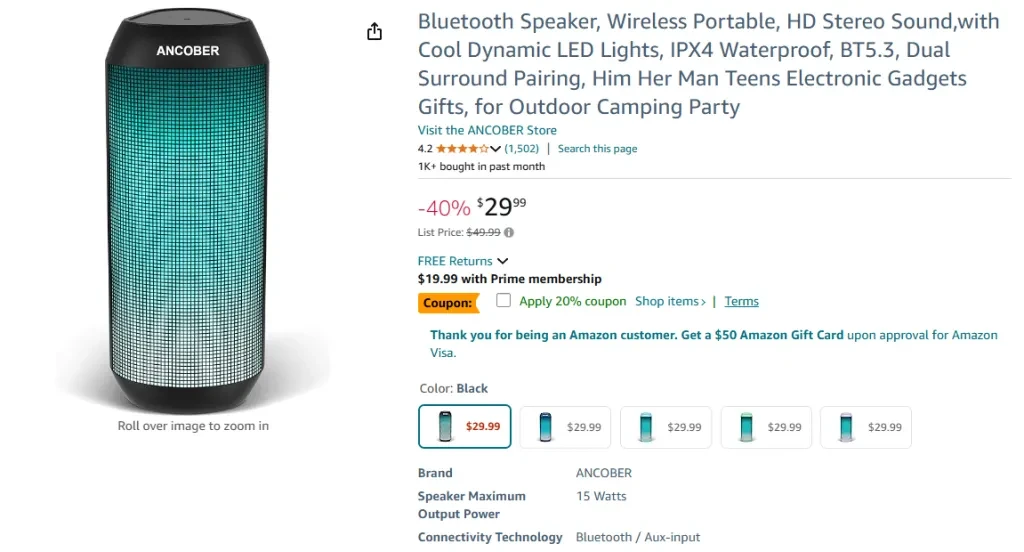 Bluetooth Speaker (Wireless Portable, HD Stereo Sound)