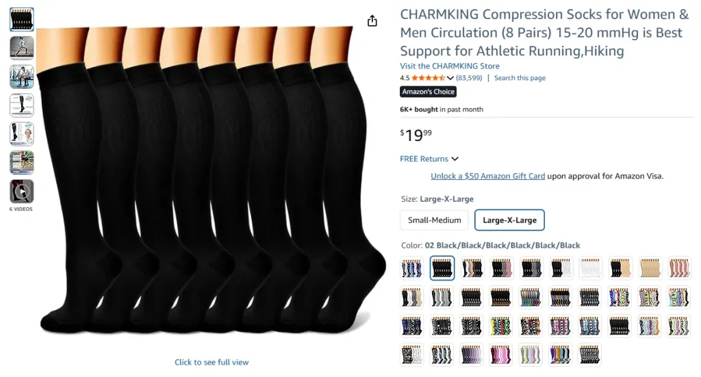 CHARMKING Compression Socks for Women & Men (8 Pairs)