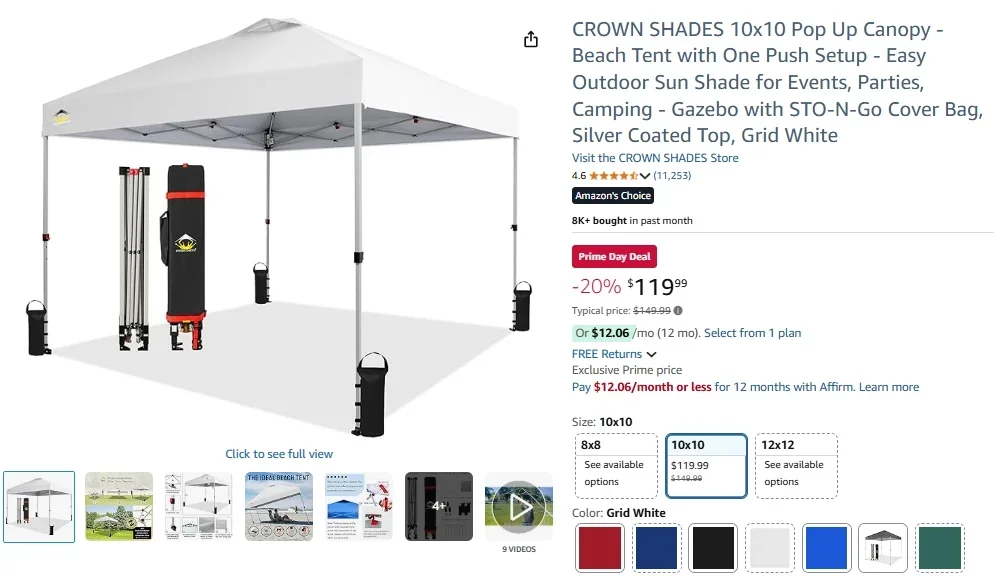 CROWN SHADES 8x8 Pop Up Canopy