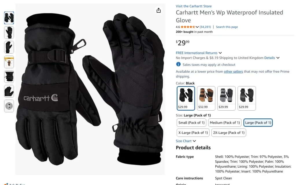 Водонепроницаемые утепленные перчатки Carhartt WP для мужчин