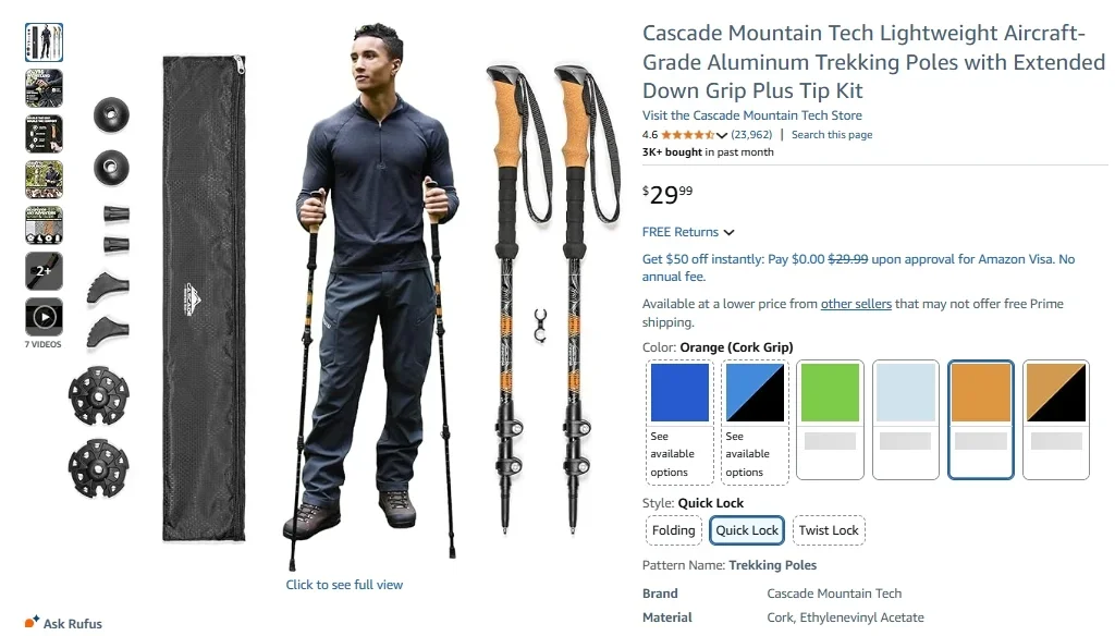Cascade Mountain Tech Quick Lock Trekking Poles