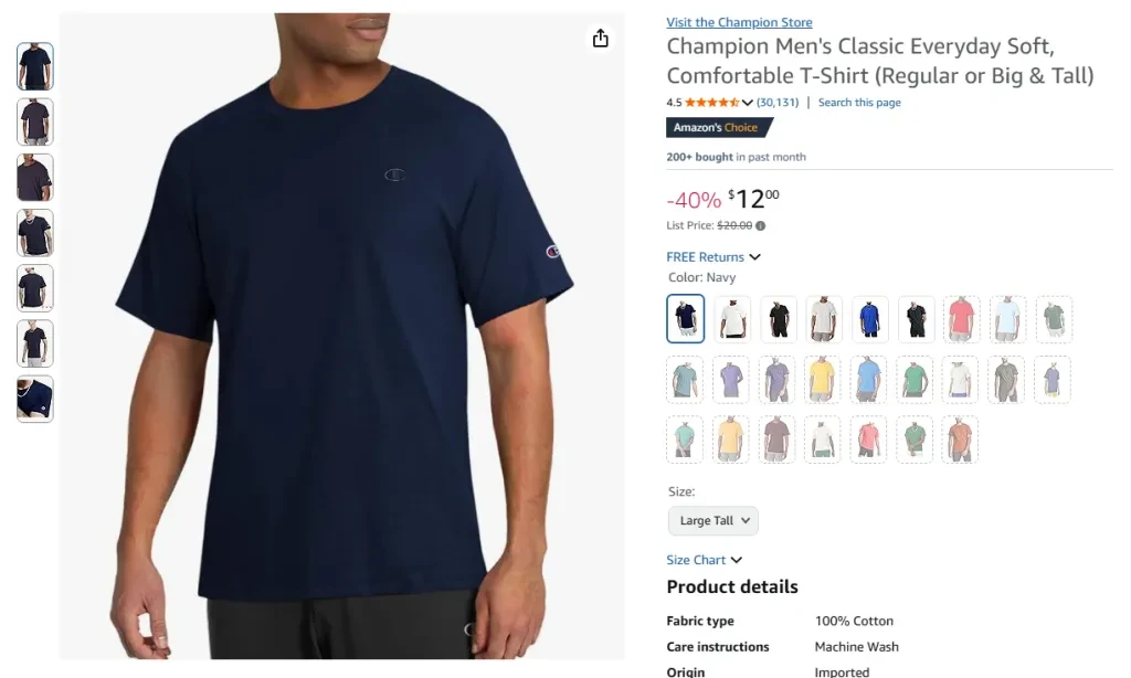 Champion Men's Classic Everyday Soft Cotton T-Shirt