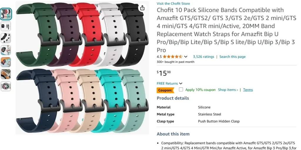 Chofit 10 Pack Silicone Bands Compatible with Amazfit