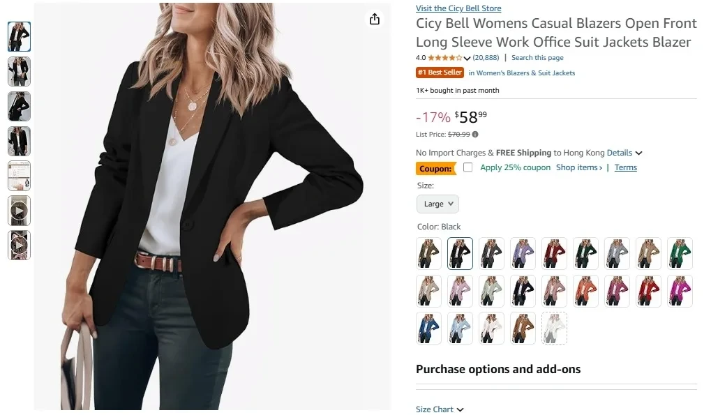 Cicy Bell Women’s Casual Blazers Open Front Long Sleeve Work Office Suit Jackets Blazer