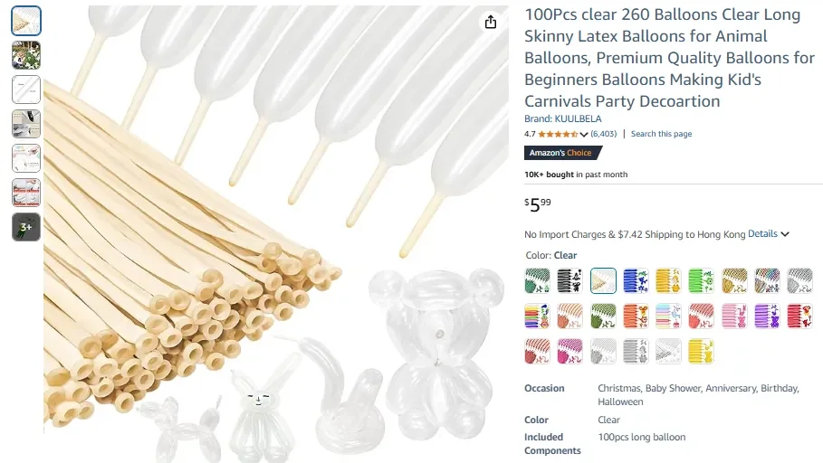 Ballons transparents 260 animaux