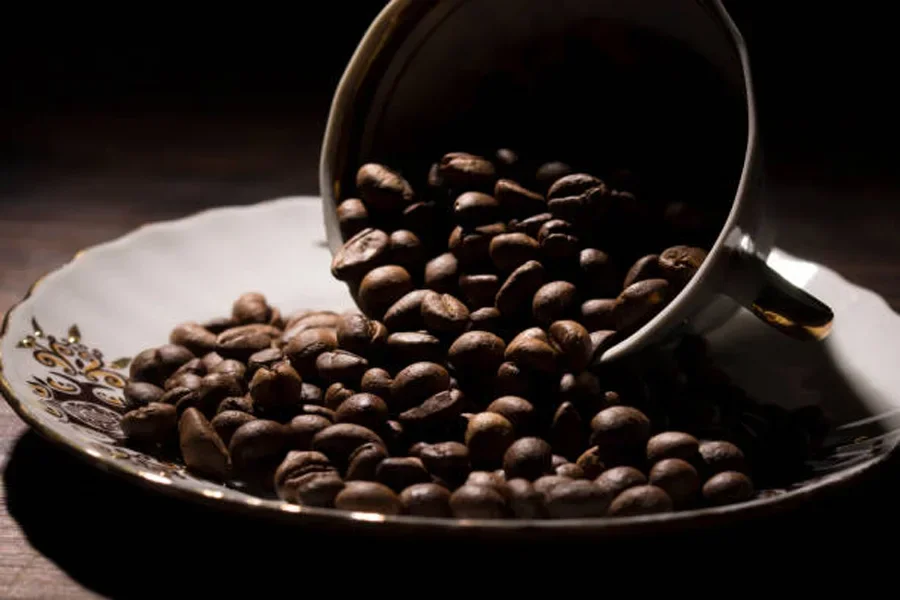 Coffee beans sipping on a plate