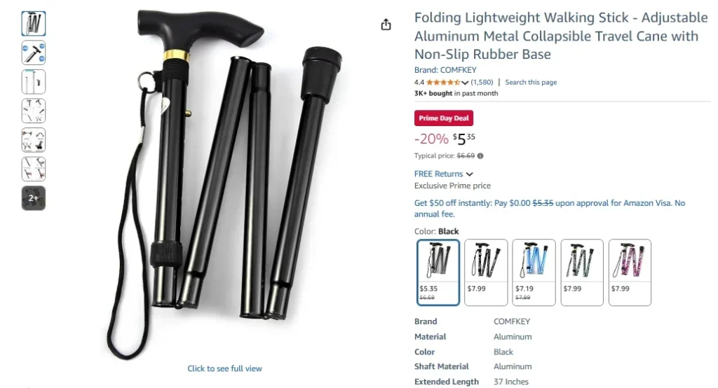 Comfkey Folding Walking Stick with LED Light