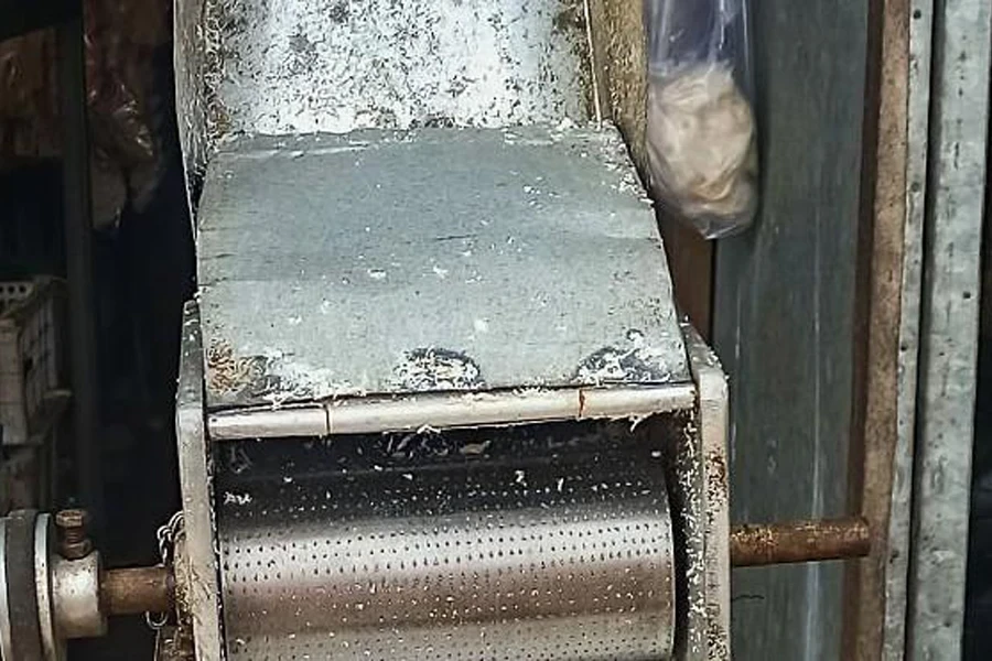 Commercial machine being used to make coconut milk