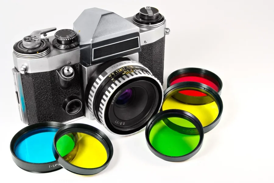 Different colorful filters around a camera
