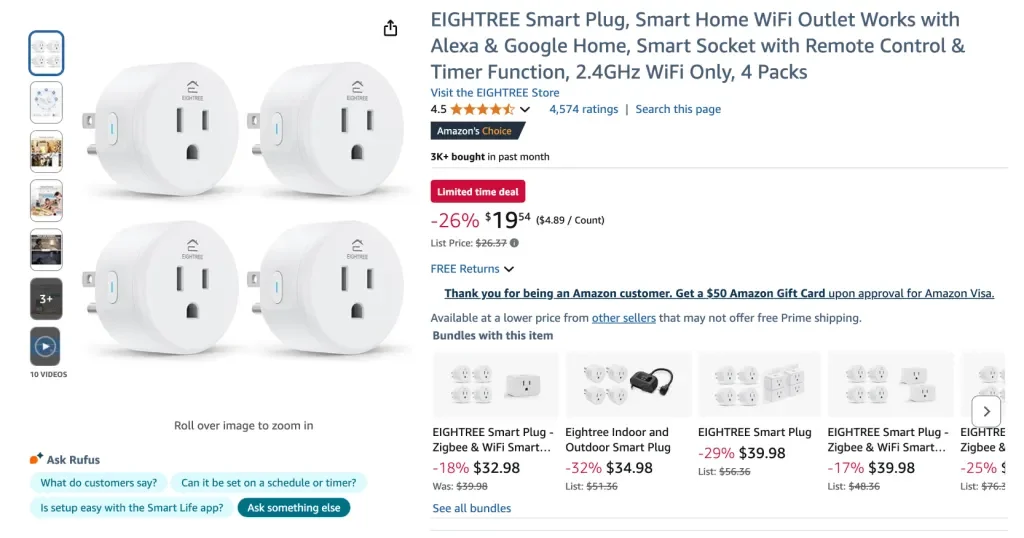 Enchufe inteligente EIGHTREE (toma de corriente inteligente WiFi)