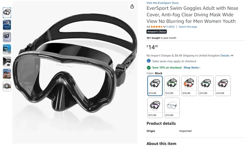 Gafas de natación EverSport para adultos con protector nasal