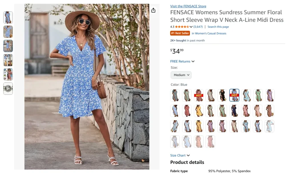 FENSACE Women's Sundress Summer Floral Short Sleeve Wrap Dress