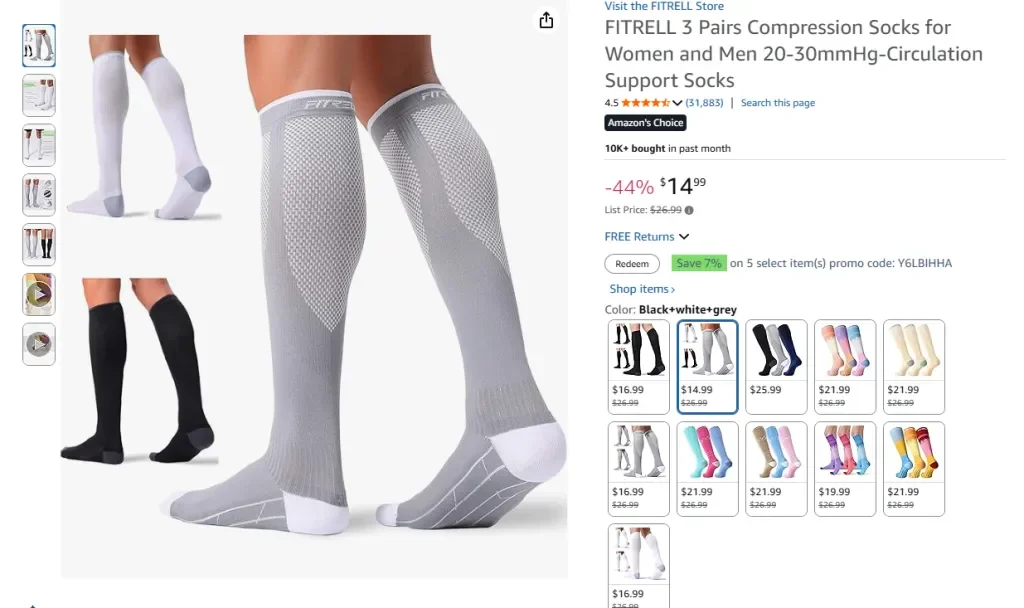 FITRELL 3 Pairs Compression Socks for Women and Men 20-30mmHg – Circulation Support Socks