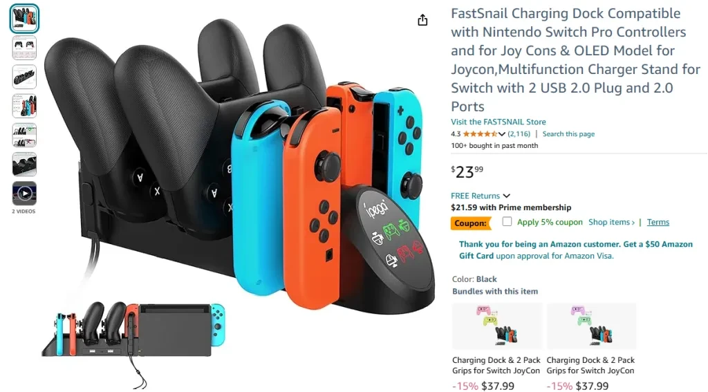 FastSnail Charging Dock Compatible with Nintendo Switch