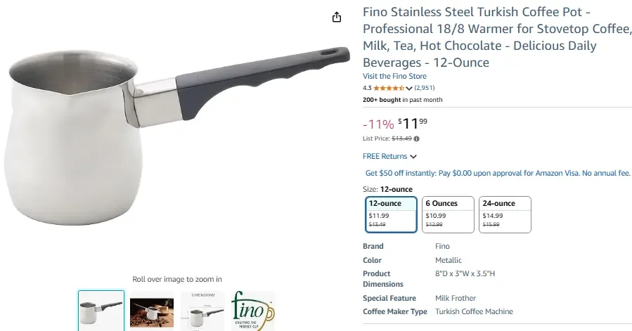 Cafetera turca de acero inoxidable Fino