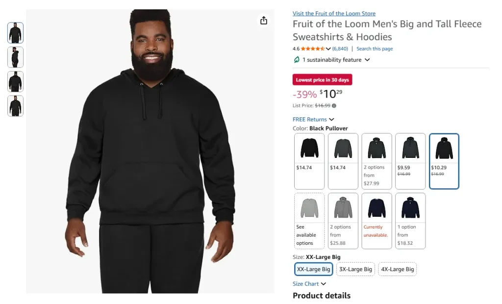 Fruit of the Loom Men's Big and Tall Fleece Sweatshirts & Hoodies