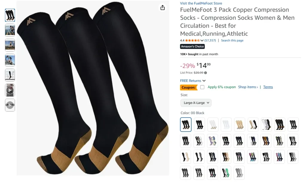 FuelMeFoot 3 Pack Copper Compression Socks