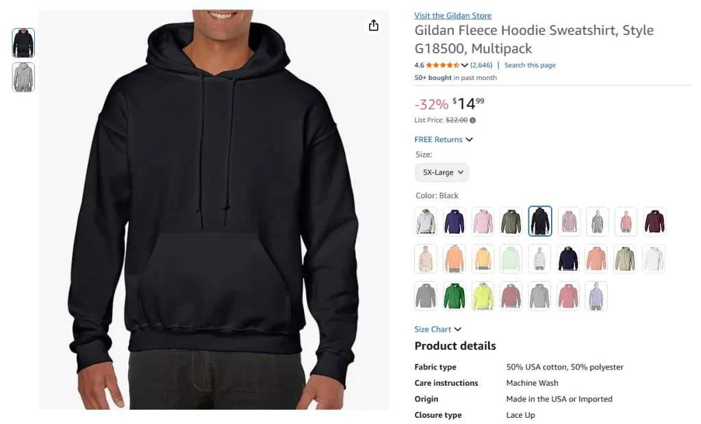 Gildan Fleece Hoodie Sweatshirt, Style G18500