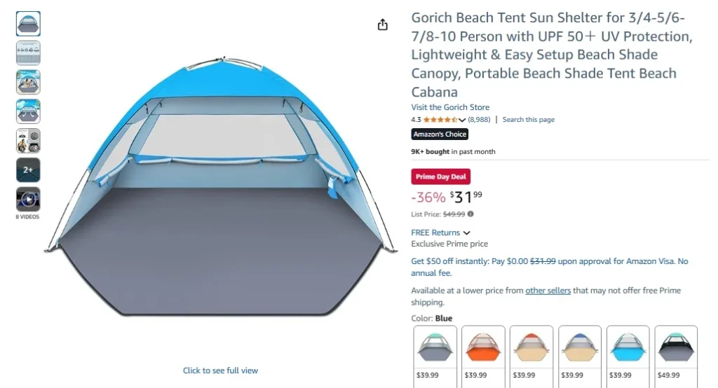 Gorich Beach Tent Sun Shelter