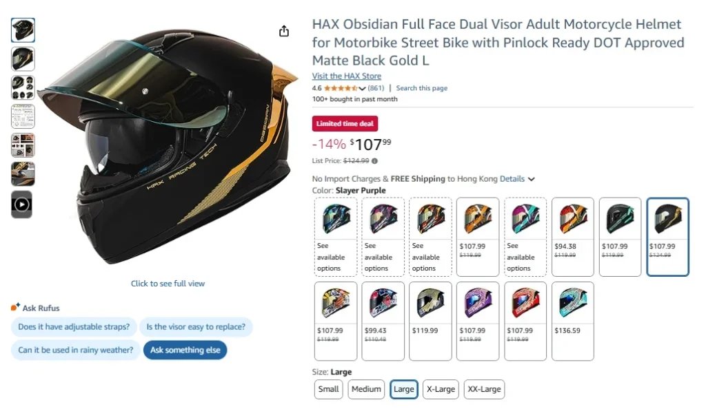 HAX Obsidian Full Face Dual Visor Adult Motorcycle Helmet
