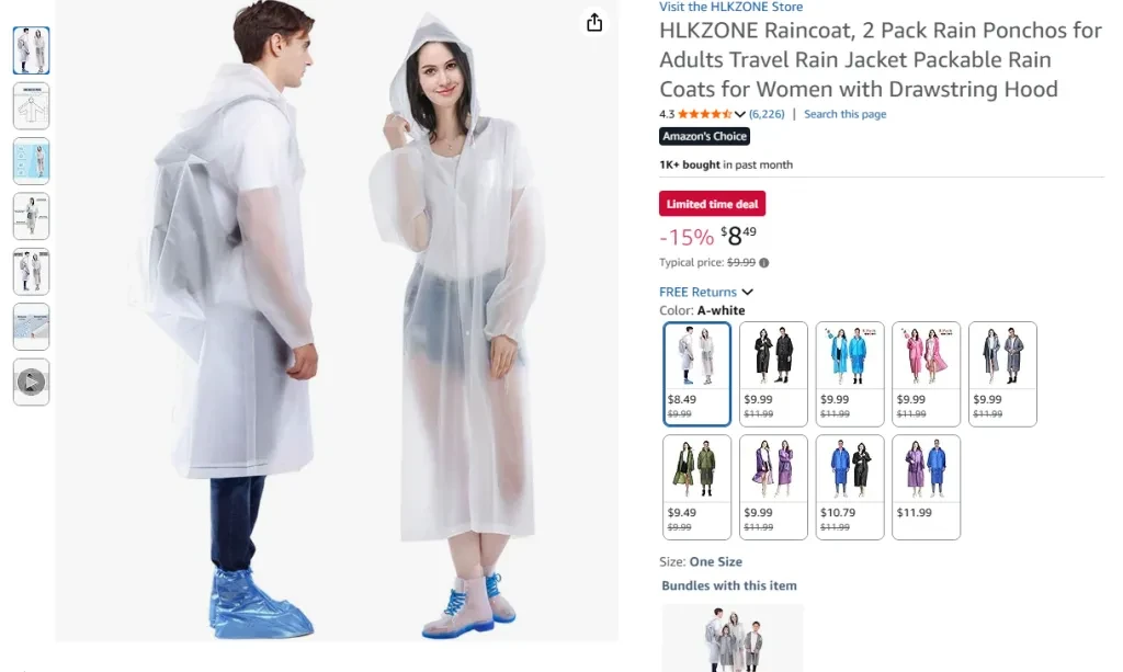 HLKZONE Raincoat, 2 Pack Rain Ponchos for Adults