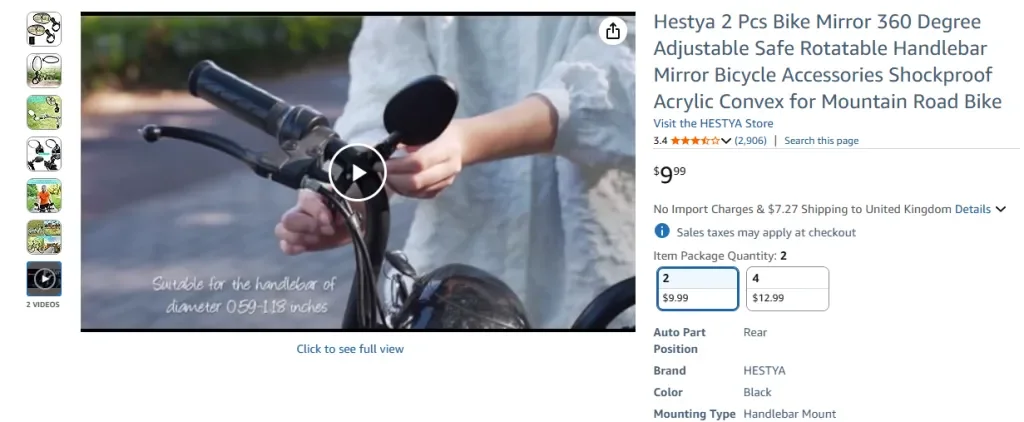 Hestya 2 Stück Fahrradspiegel, 360 Grad verstellbar, sicher drehbar, Lenkerspiegel