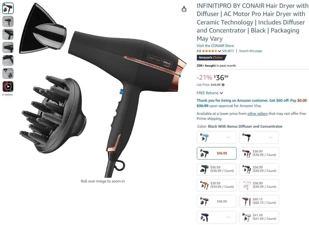 INFINITIPRO BY CONAIR Hair Dryer with Diffuser