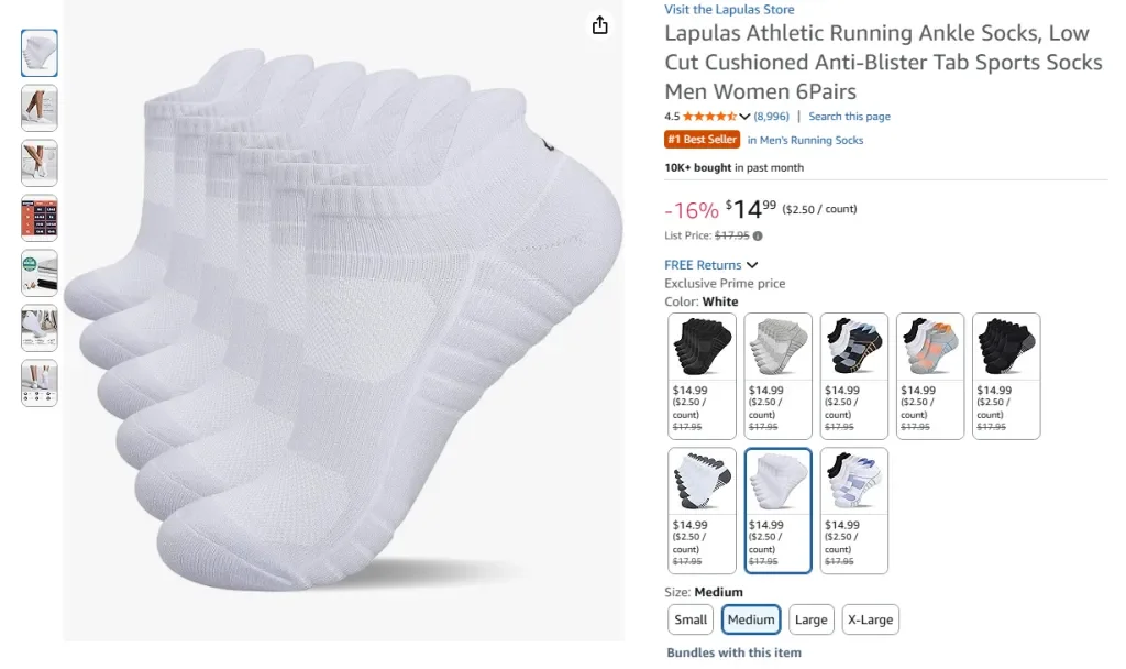Lapulas Athletic Running Ankle Socks, Low Cut Cushioned Anti-Blister Tab Sports Socks (6 Pairs)