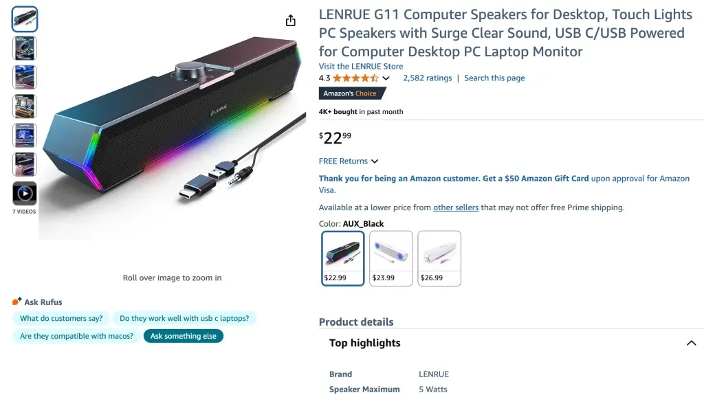 Altavoces para computadora Lenrue G11