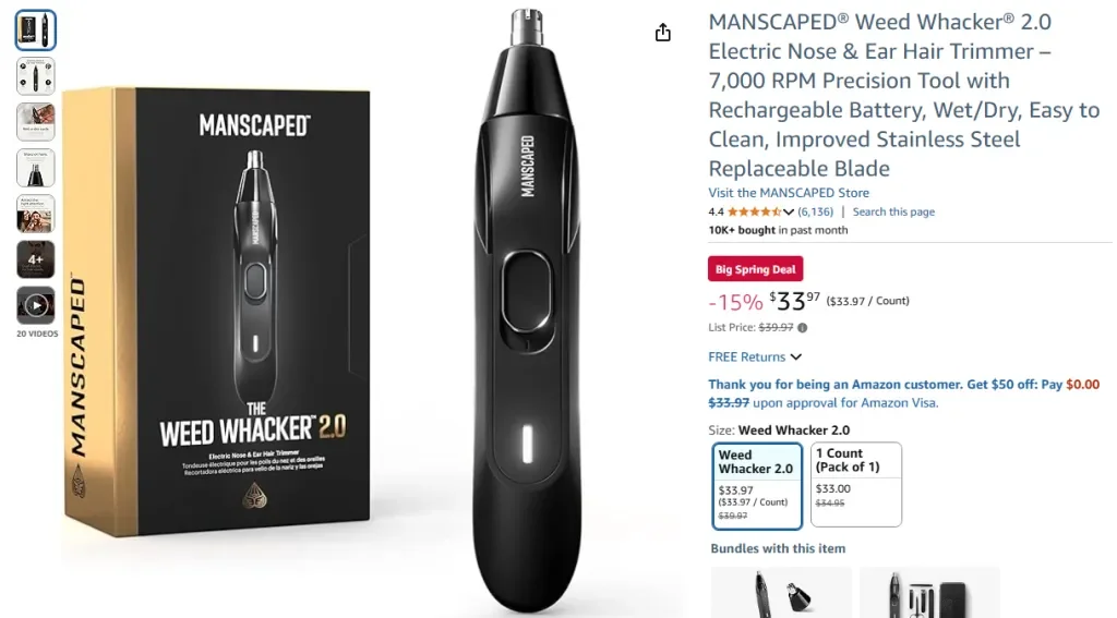 Recortador de vello eléctrico para nariz y orejas MANSCAPED® Weed Whacker® 2.0