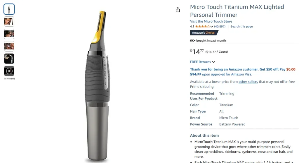 Recortadora personal iluminada MicroTouch Titanium MAX