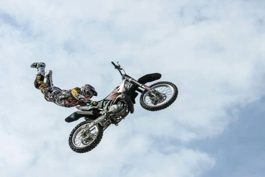 Motorcycle Rider Doing Stunts in Midair