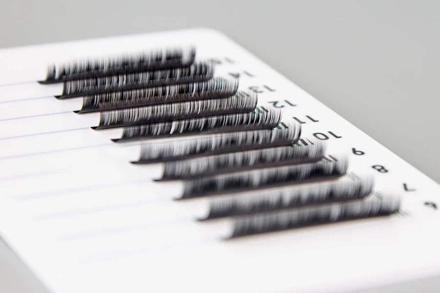 Multiple lash clusters on a gray background