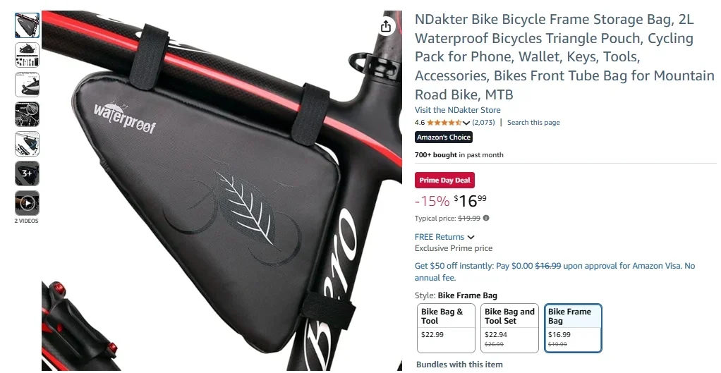 NDakter Bike Frame Storage Bag – 2L Triangle Waterproof Pouch