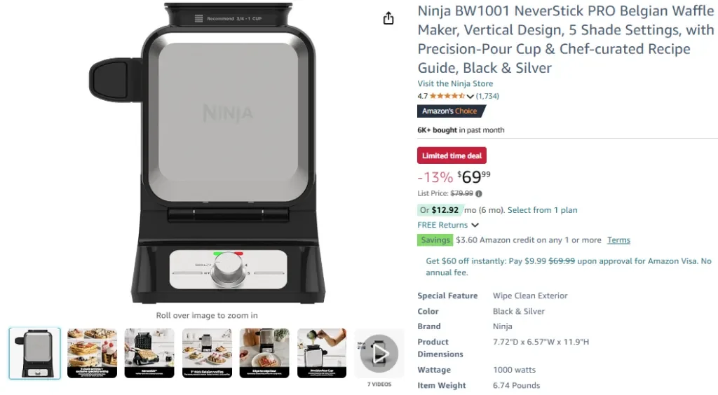 Вафельница Ninja BW1001 NeverStick PRO для бельгийских вафель