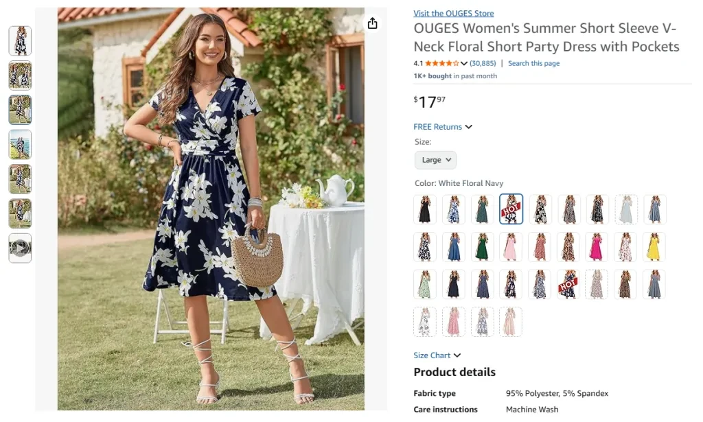 OUGES Women's Summer Short Sleeve V-Neck Floral Dress