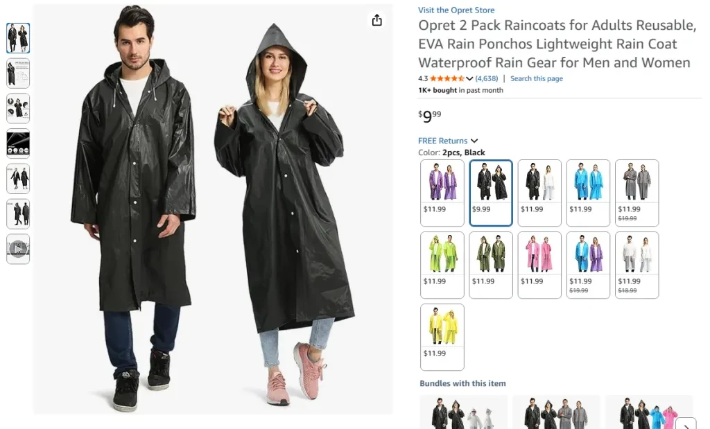Opret 2 Pack Raincoats for Adults Reusable, EVA Rain Ponchos