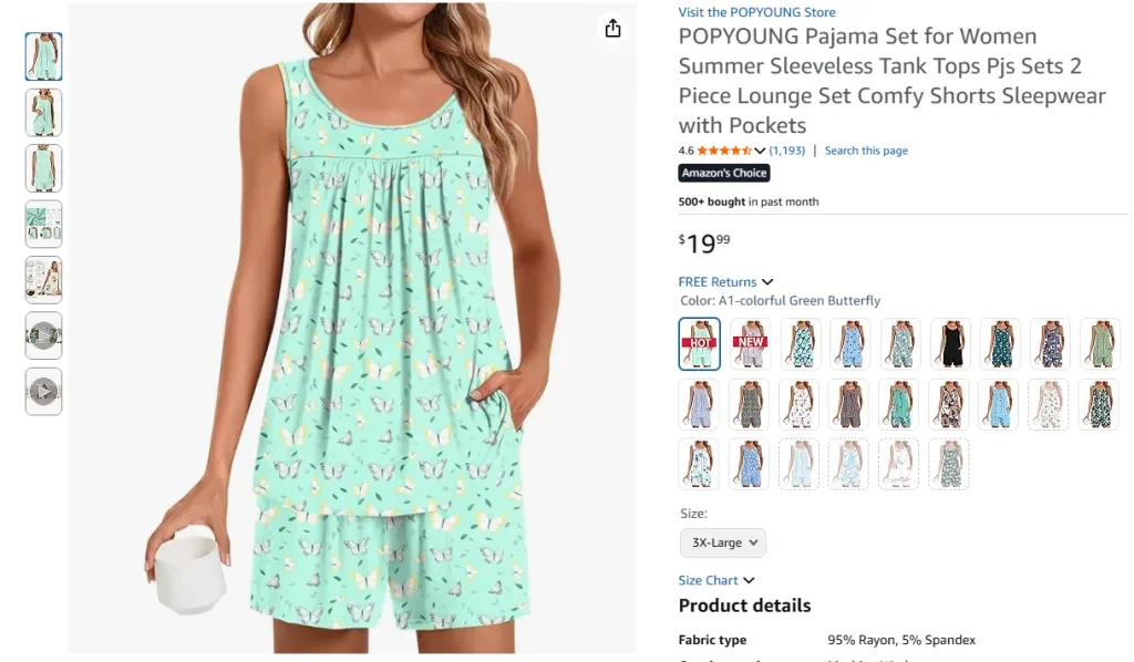 POPYOUNG Pajama Set for Women Summer Sleeveless Tank Top and Shorts