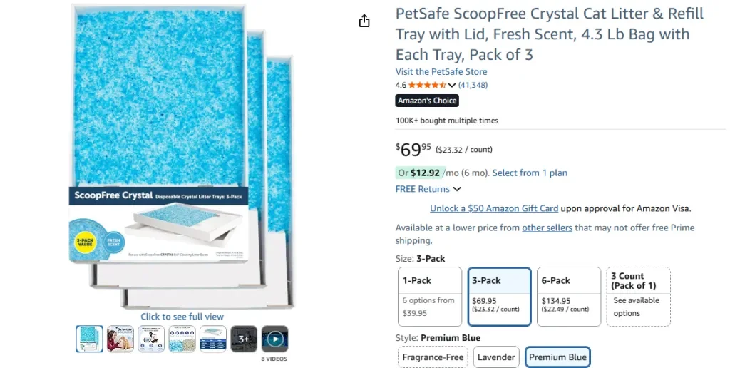 PetSafe ScoopFree Crystal Cat Litter & Refill Tray with Lid (3-Pack)